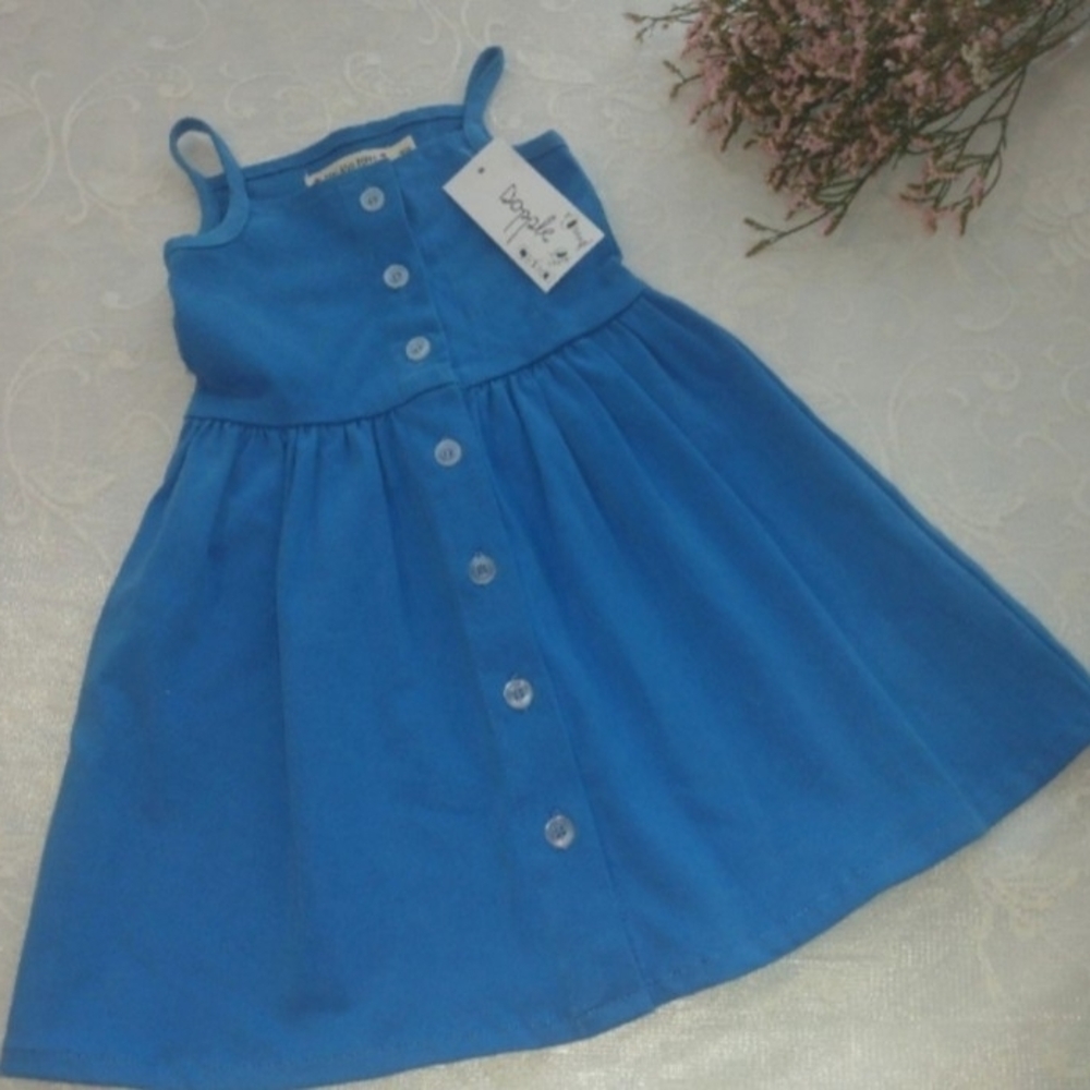 Vibrant Blue Button-Down Kids Dress